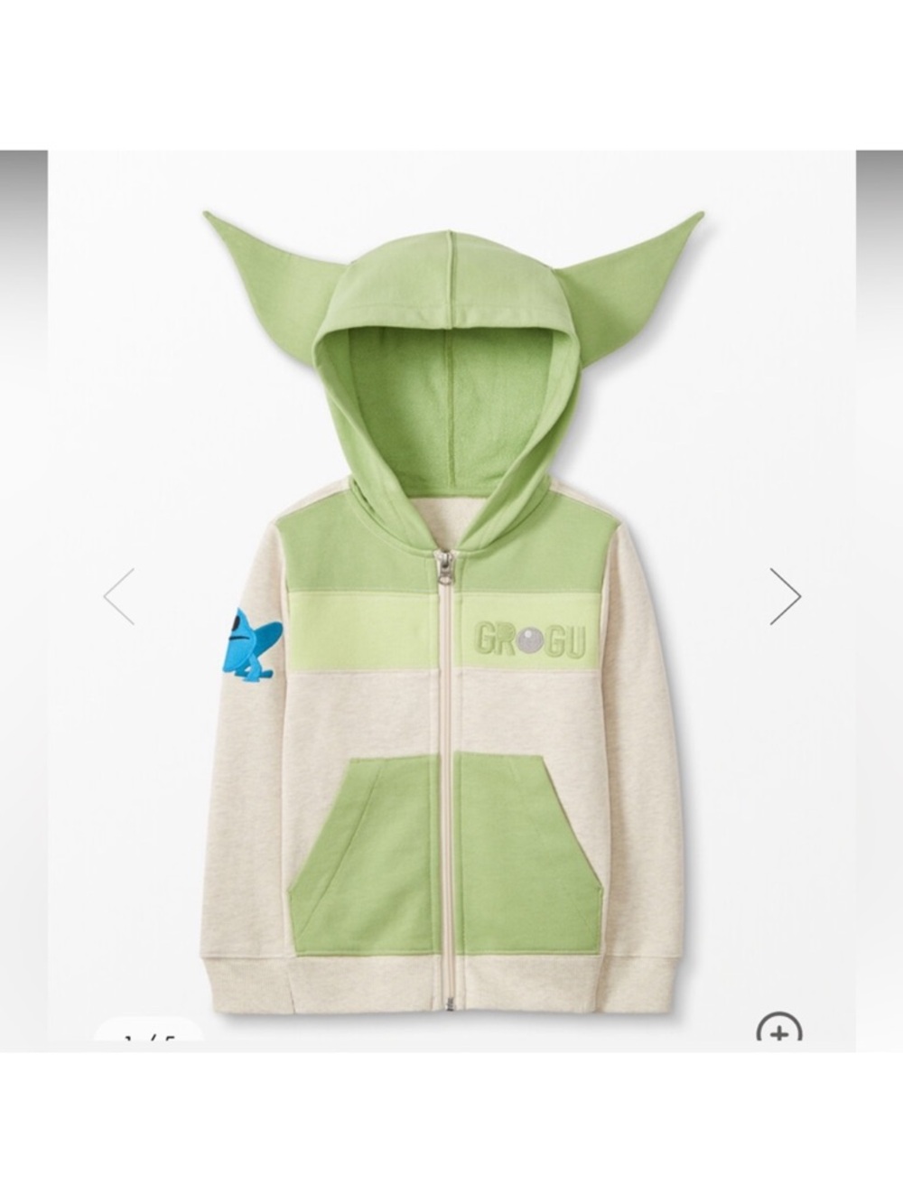Star Wars Kids Grogu Zip Hoodie in Light Green and Cream Size 6-7 Hanna Andersso